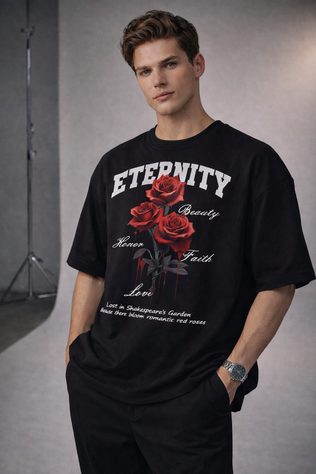 Eternity Rose Oversized Black T-Shirt