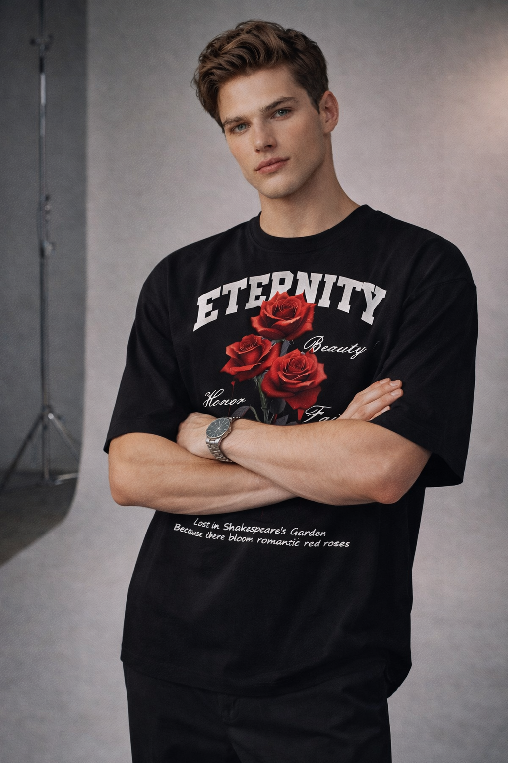 Eternity Rose Oversized Black T-Shirt