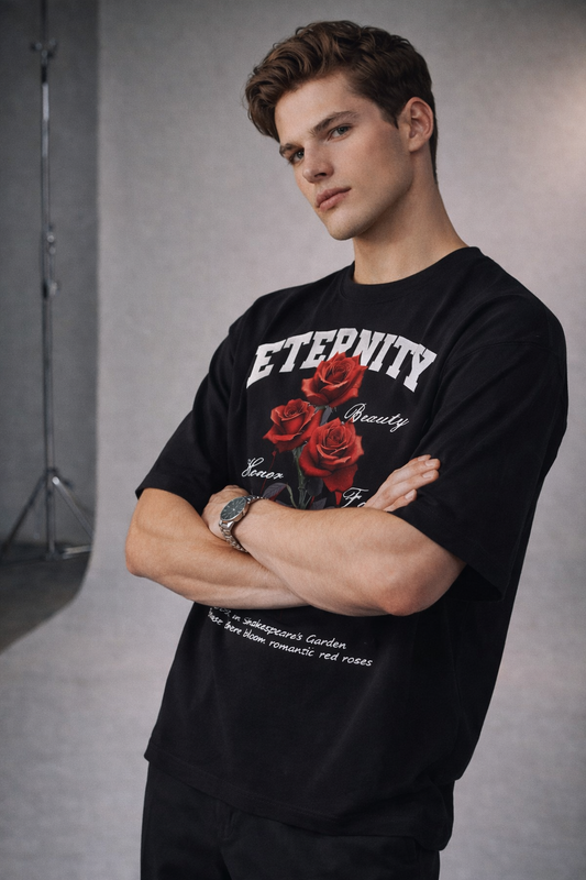 Eternity Rose Oversized Black T-Shirt