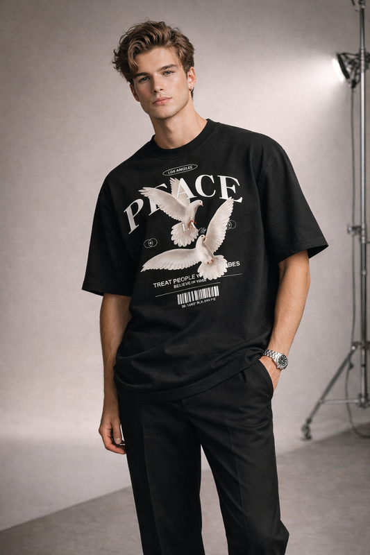 Peace Dove Oversized Black T-Shirt