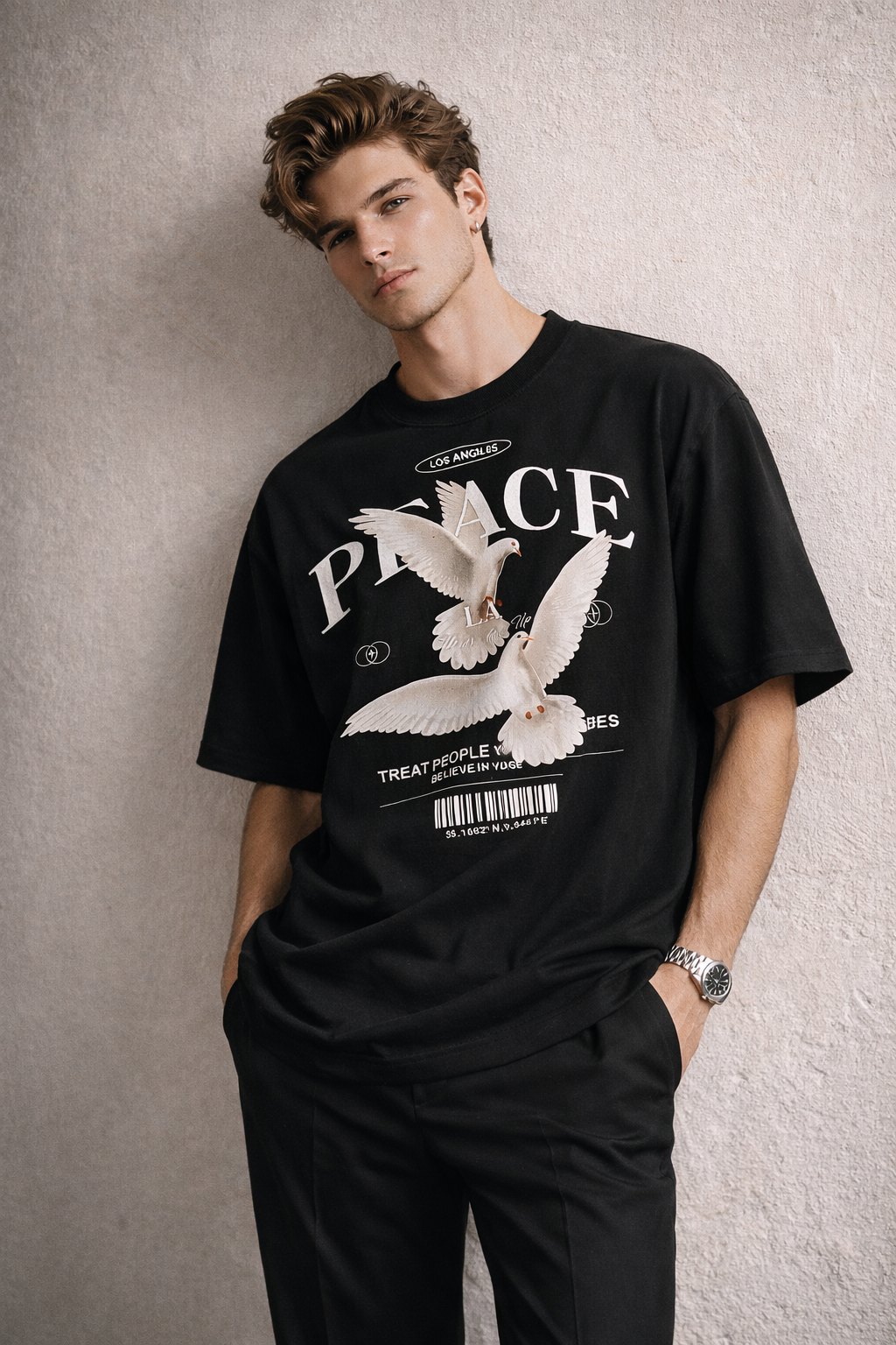 Peace Dove Oversized Black T-Shirt