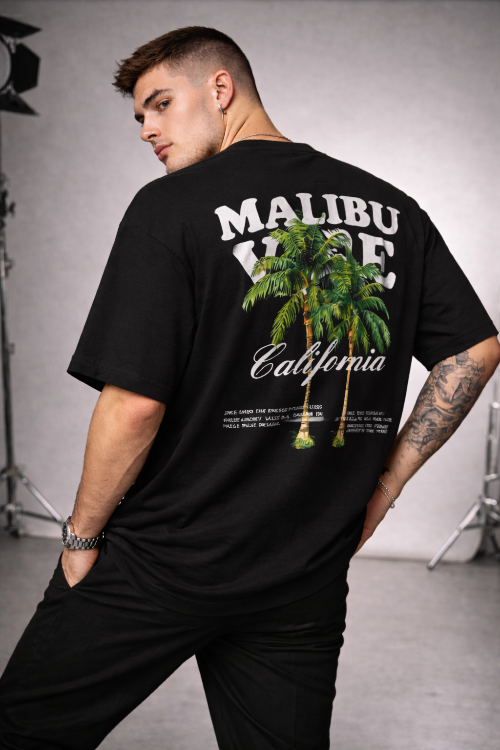 Malibu Vibe California Printed T-Shirt – Black