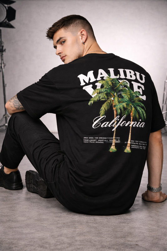 Malibu Vibe California Printed T-Shirt – Black