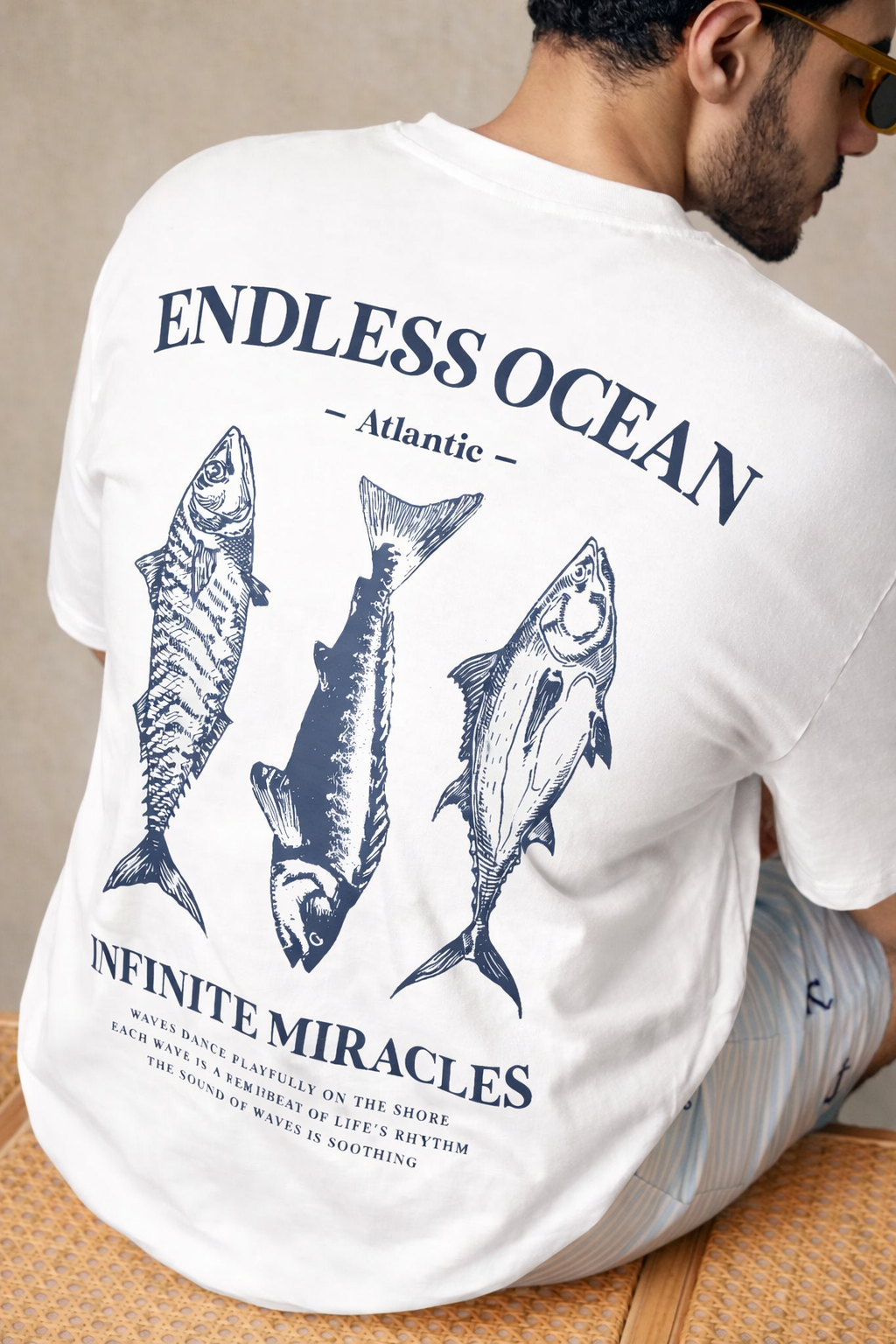 Endless Ocean White Oversized Graphic T-Shirt