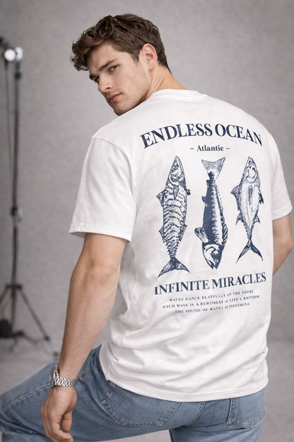 Endless Ocean White Oversized Graphic T-Shirt