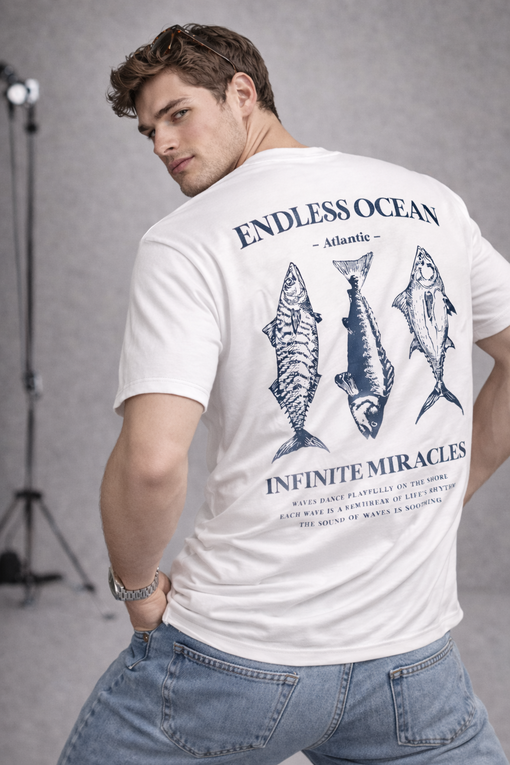 Endless Ocean White Oversized Graphic T-Shirt