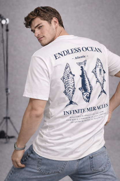 Endless Ocean White Oversized Graphic T-Shirt