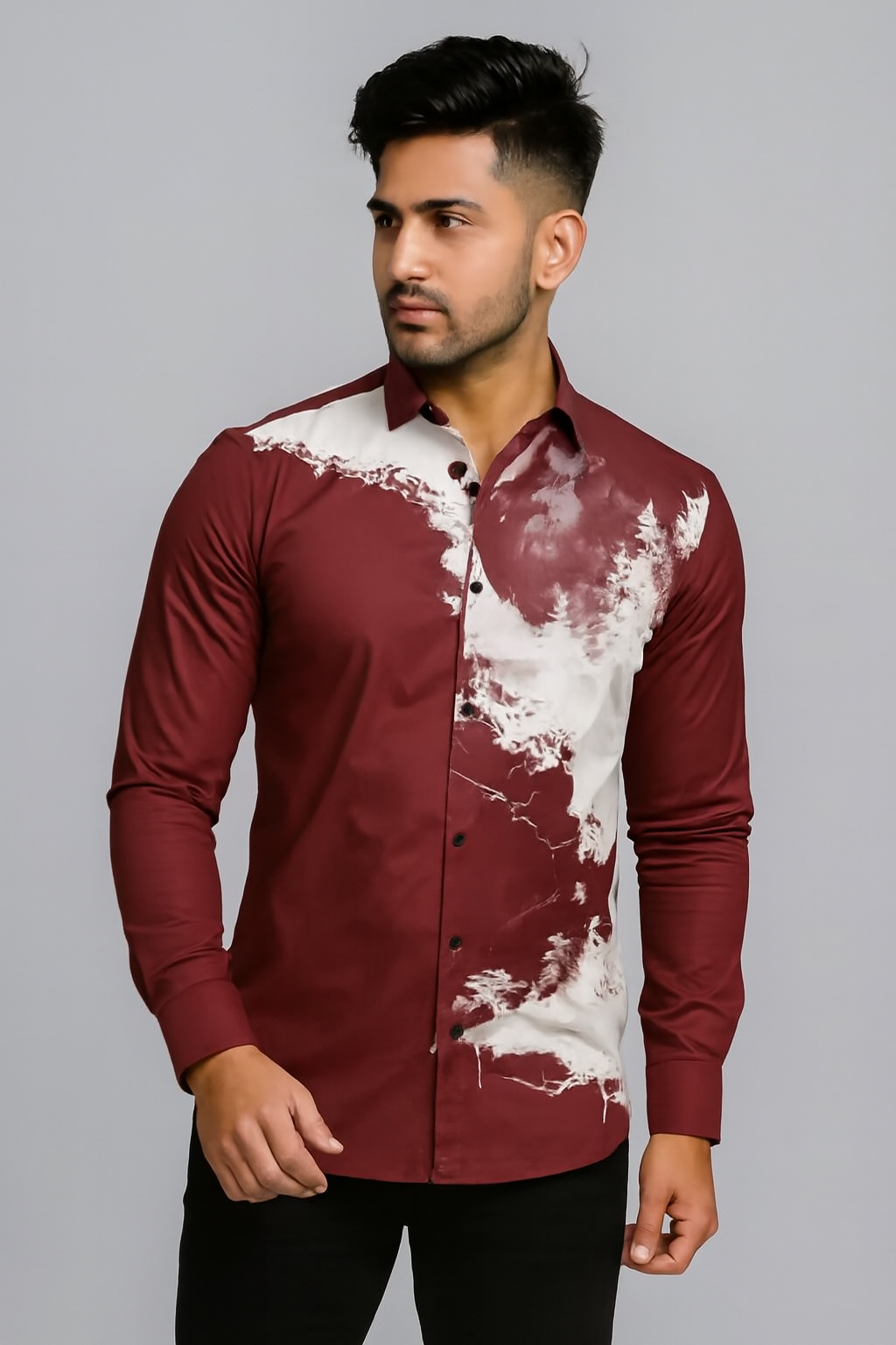 Abstract Print Maroon Shirt