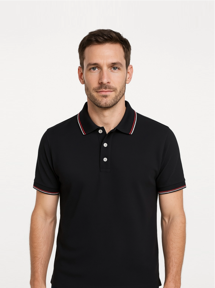 Black Polo T-shirts (Cooltex Tipping)