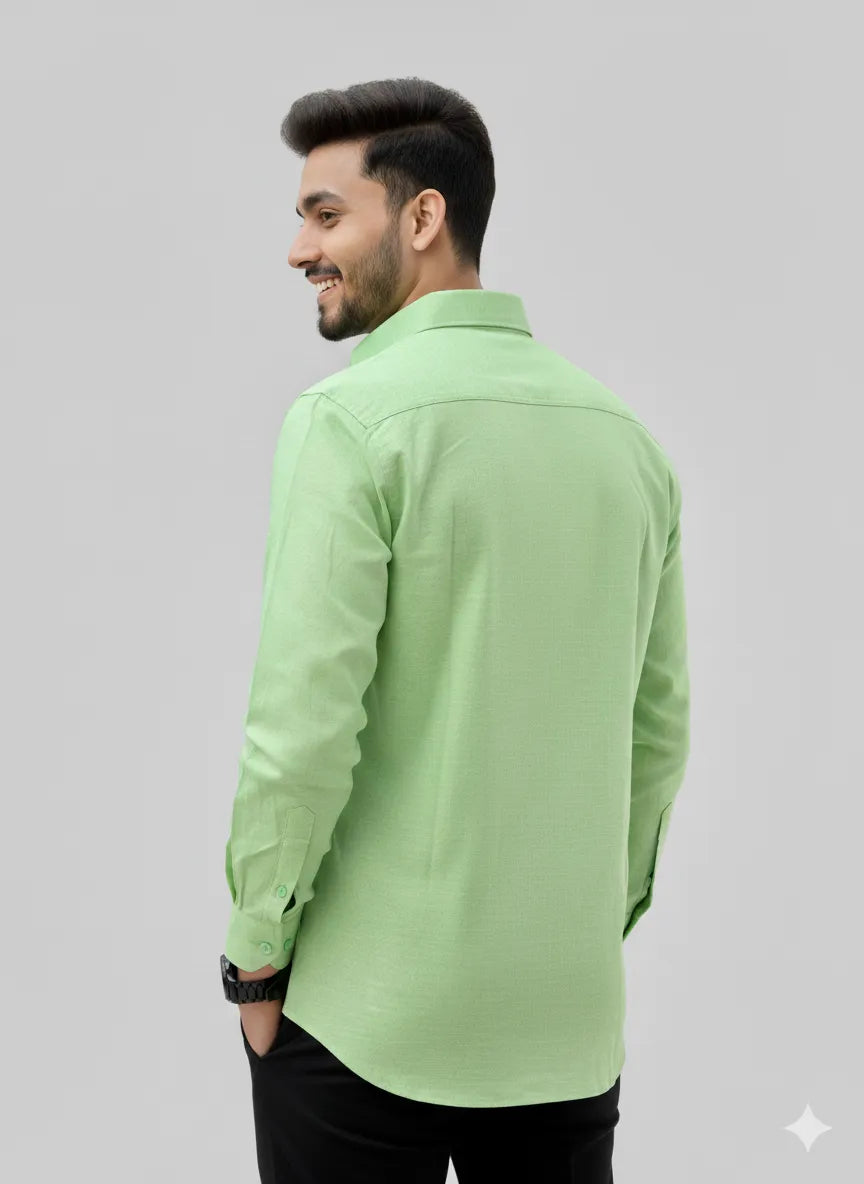 Fresh Mint Green Slub Cotton Full-sleeve Casual Shirt