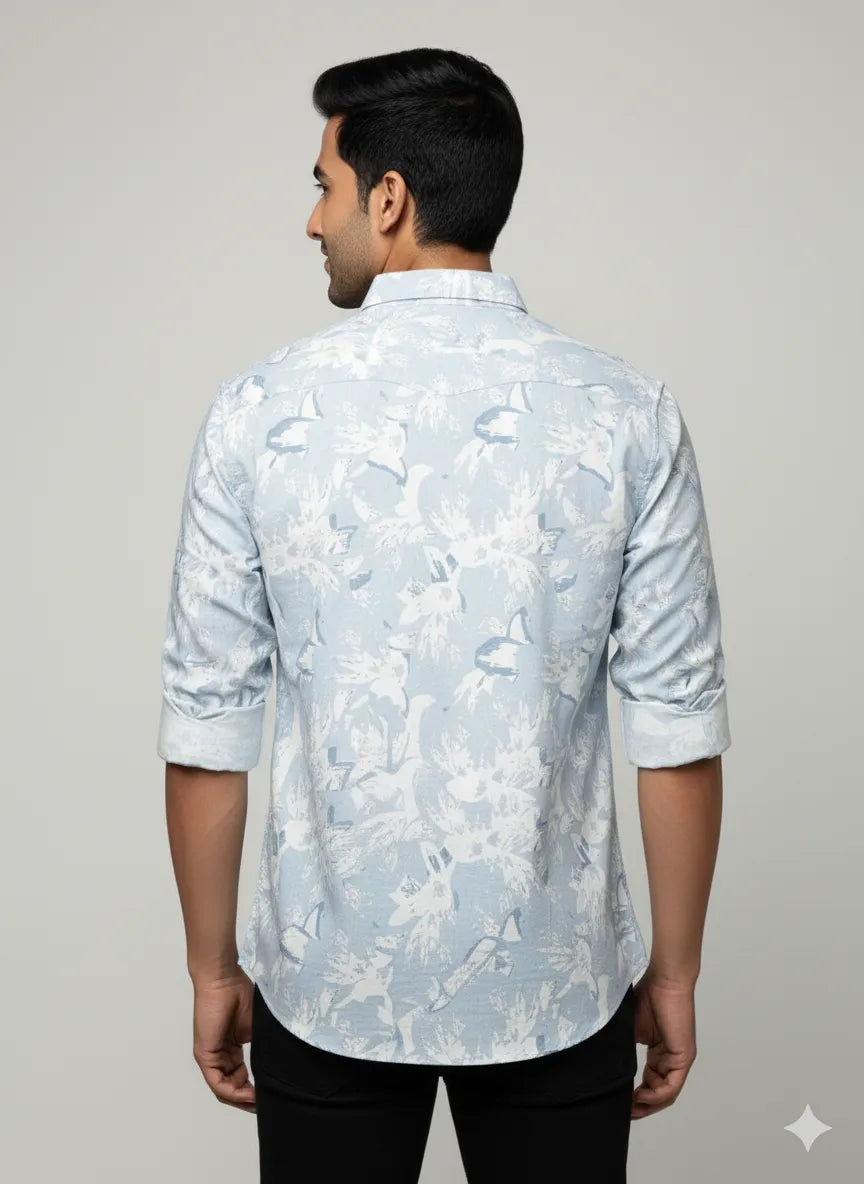 The Light Blue Printed Cotton Blend Shirt