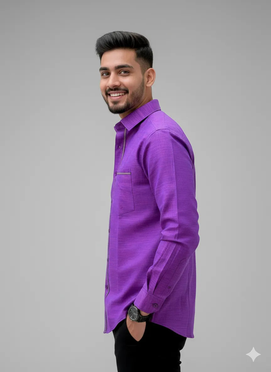 Bold Purple Slub Cotton Full-sleeve Casual Shirt