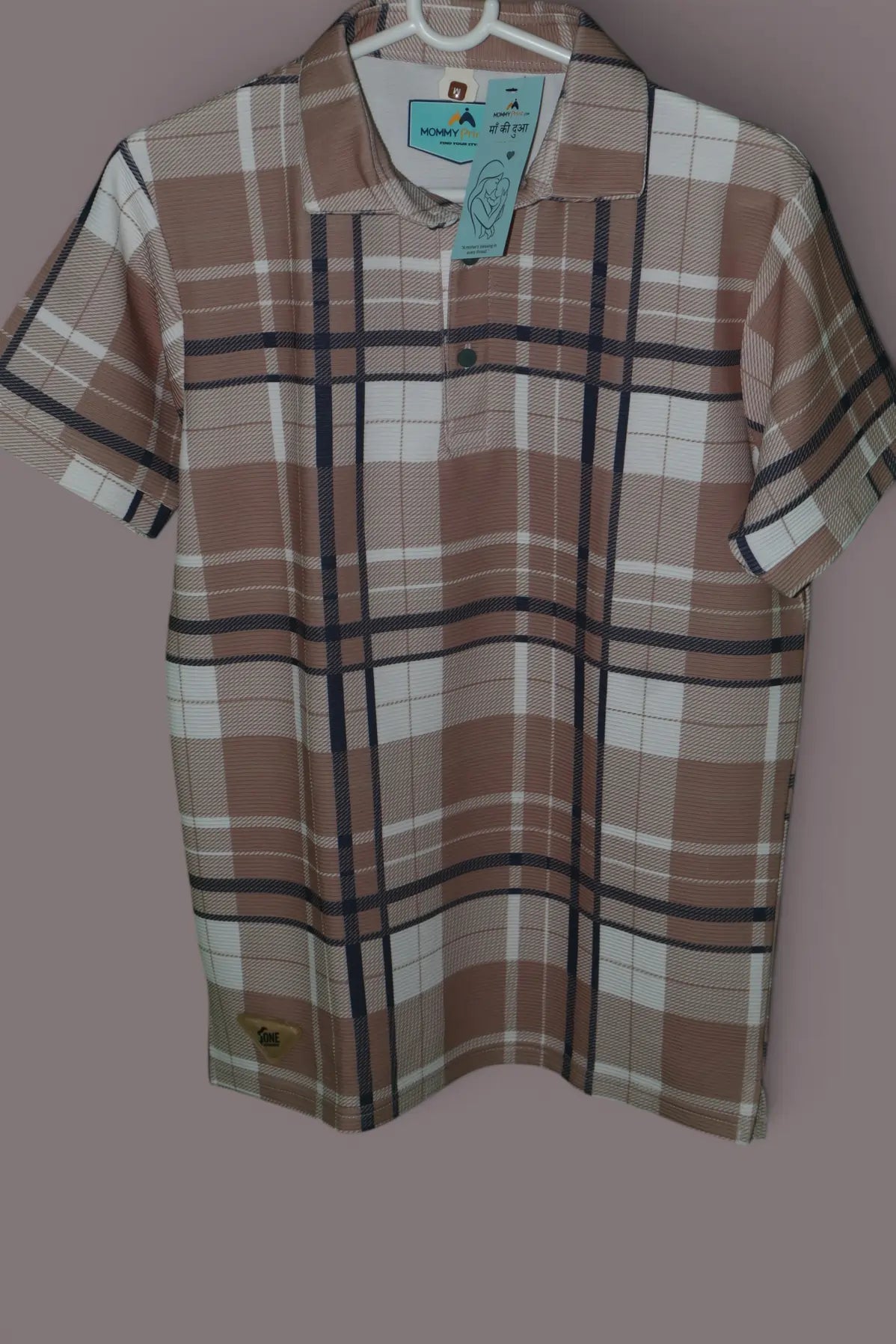 Premium Checked Polo T-Shirt Warm Beige