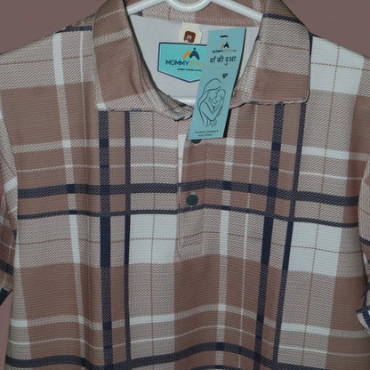 Premium Checked Polo T-Shirt Warm Beige