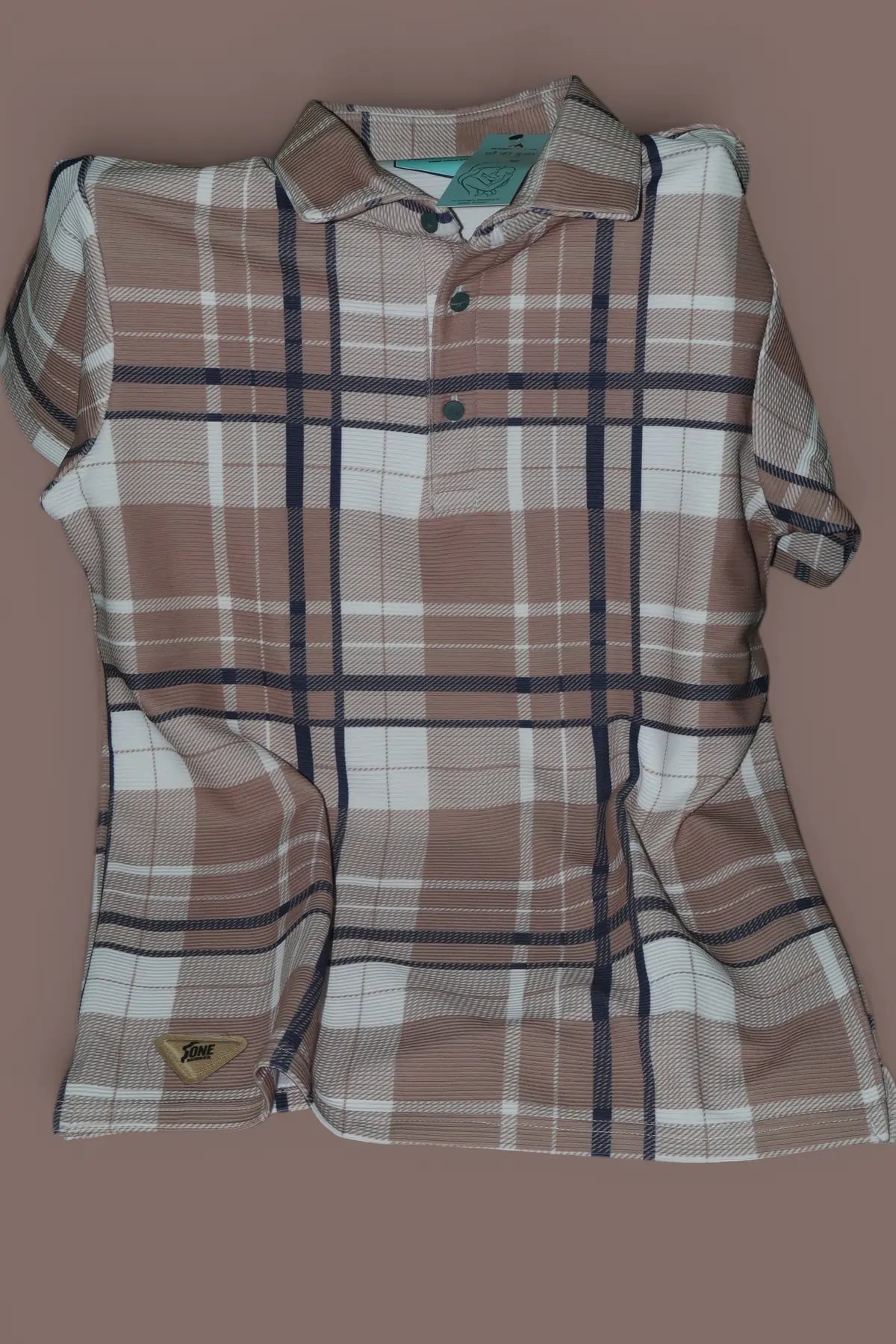 Premium Checked Polo T-Shirt Warm Beige