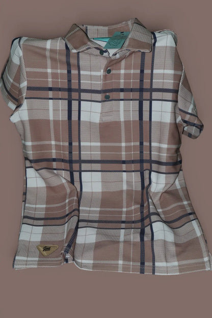 Premium Checked Polo T-Shirt Warm Beige