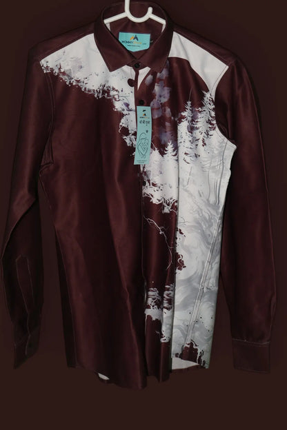 Abstract Print Maroon Shirt