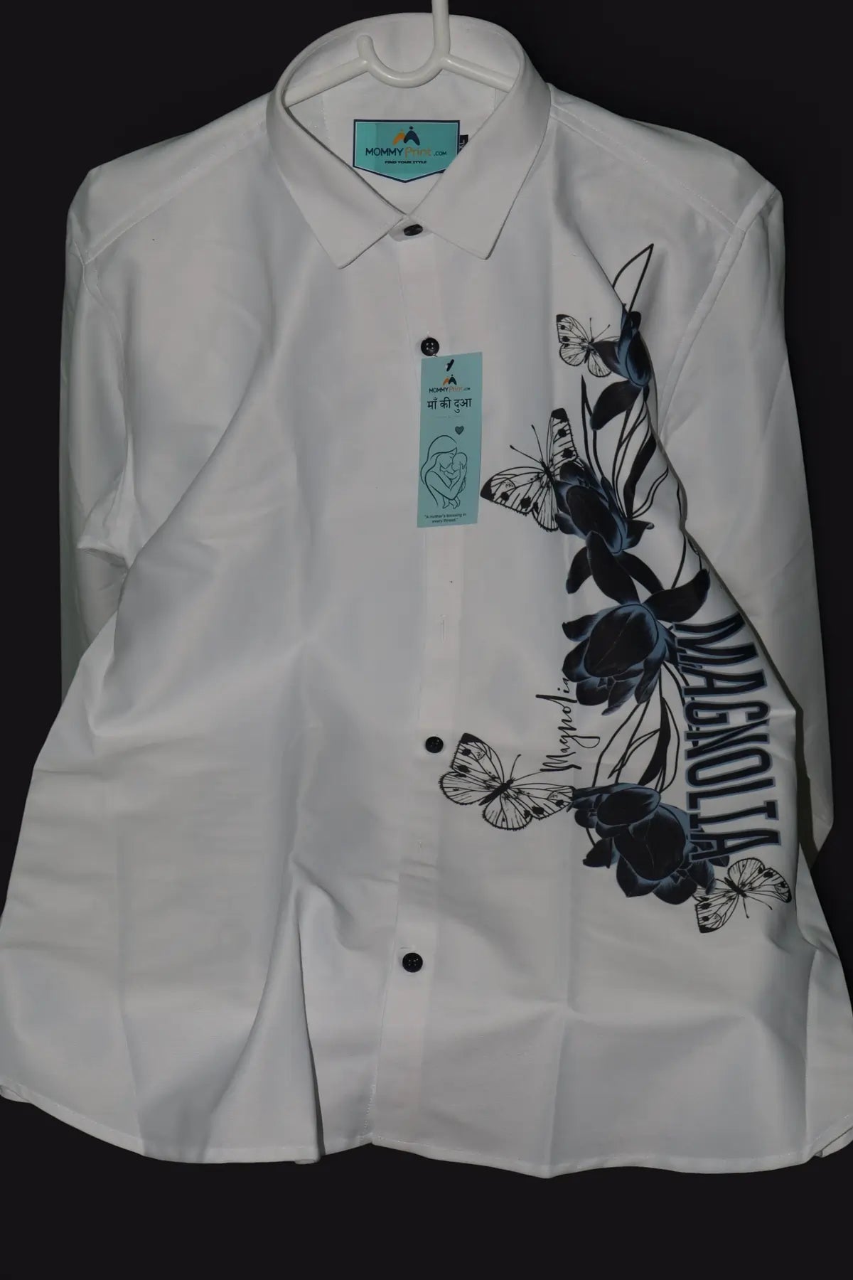 Butterfly Graphic Mandarin Collar Shirt