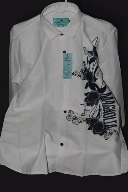 Butterfly Graphic Mandarin Collar Shirt