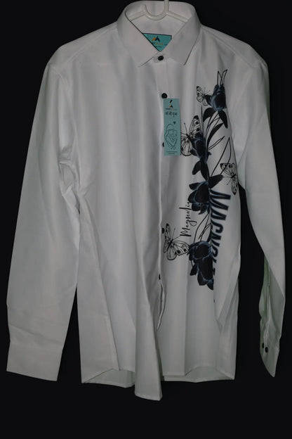 Butterfly Graphic Mandarin Collar Shirt