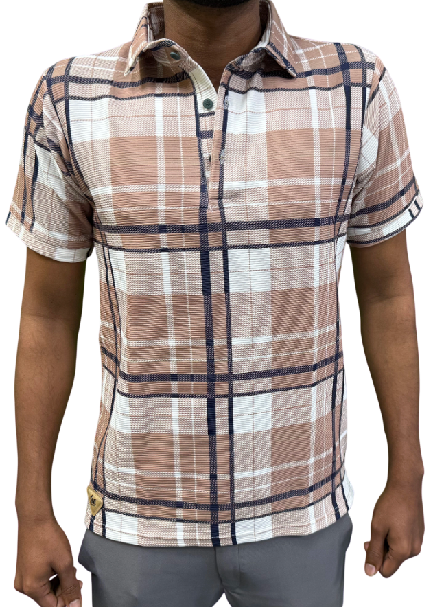 Premium Checked Polo T-Shirt Warm Beige