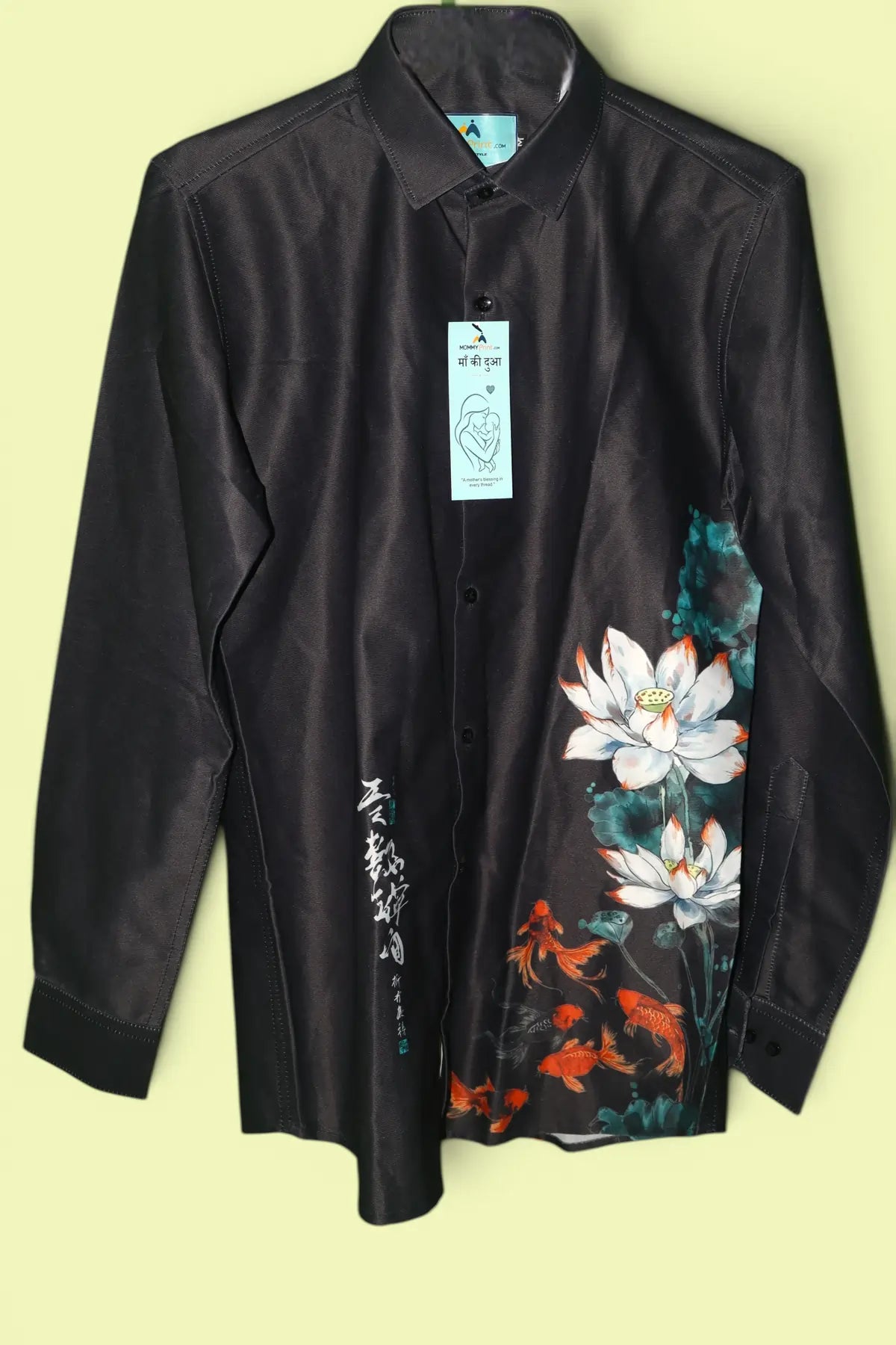 Zen Black Shirt With Artistic Lotus Flower & Monk Print