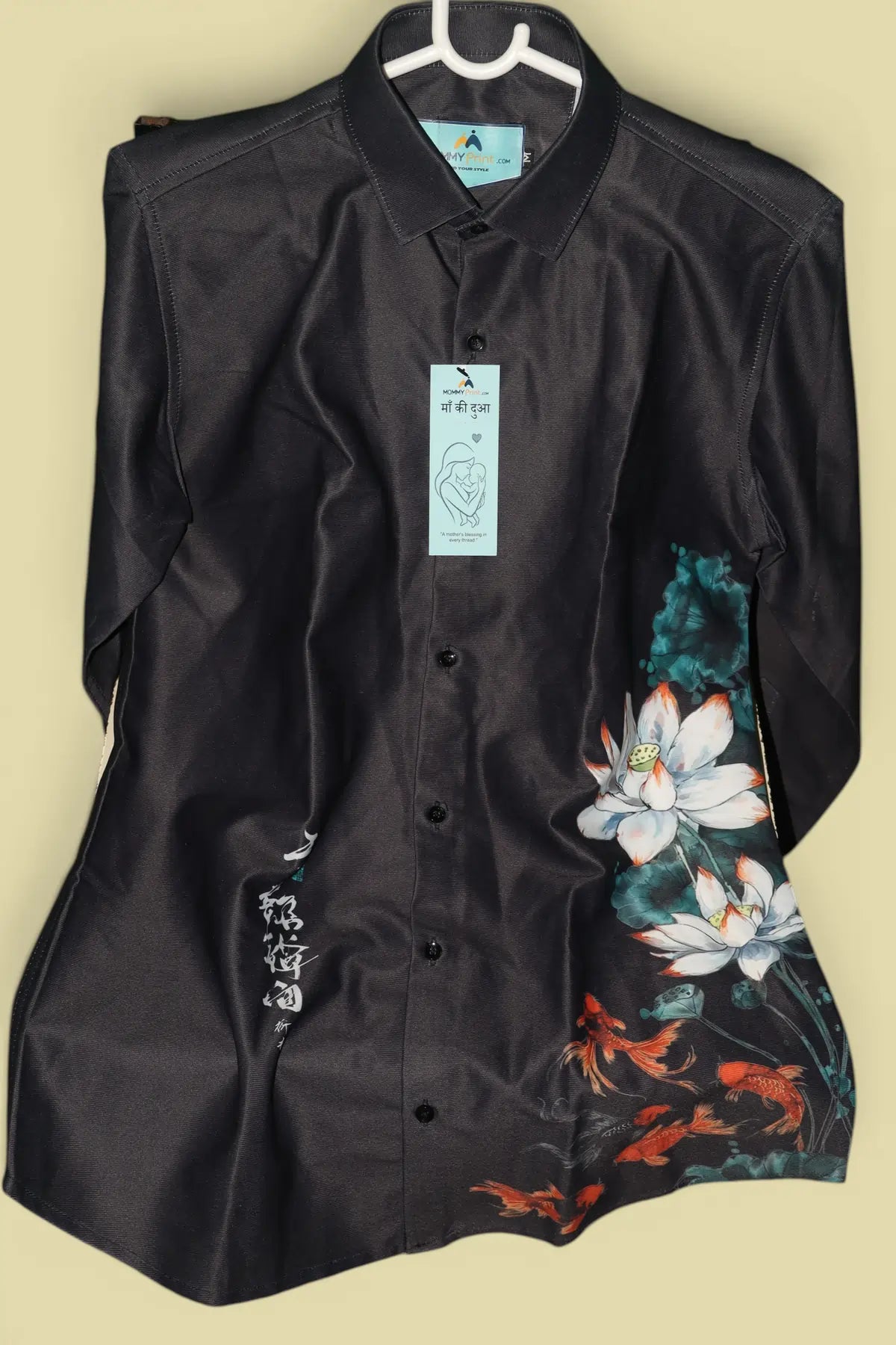 Zen Black Shirt With Artistic Lotus Flower & Monk Print