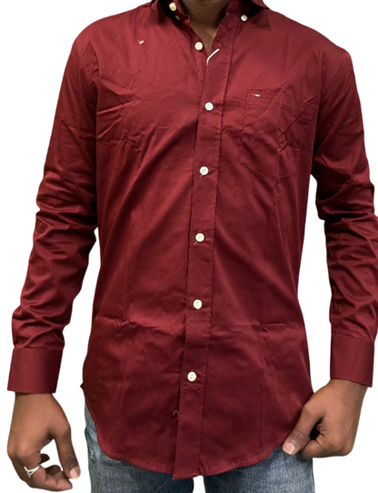 Premium Oxford Elbow Patch Shirt â€“ Maroon