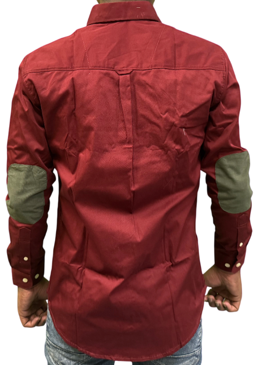 Premium Oxford Elbow Patch Shirt â€“ Maroon
