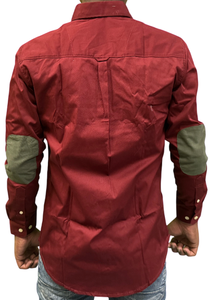 Premium Oxford Elbow Patch Shirt â€“ Maroon