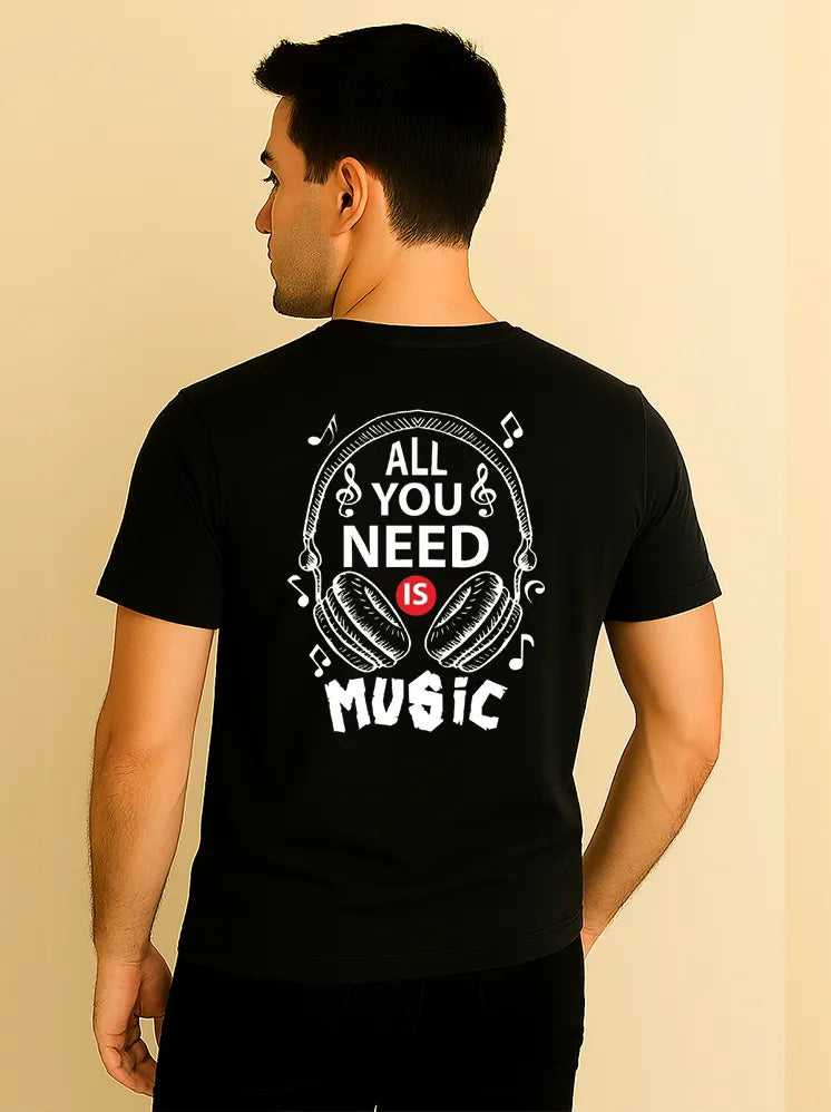 All You Need Is Music Round Neck T-shirts Black