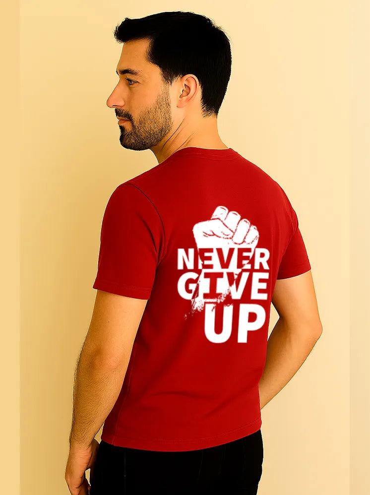 Never Give Up Round Neck T-shirts