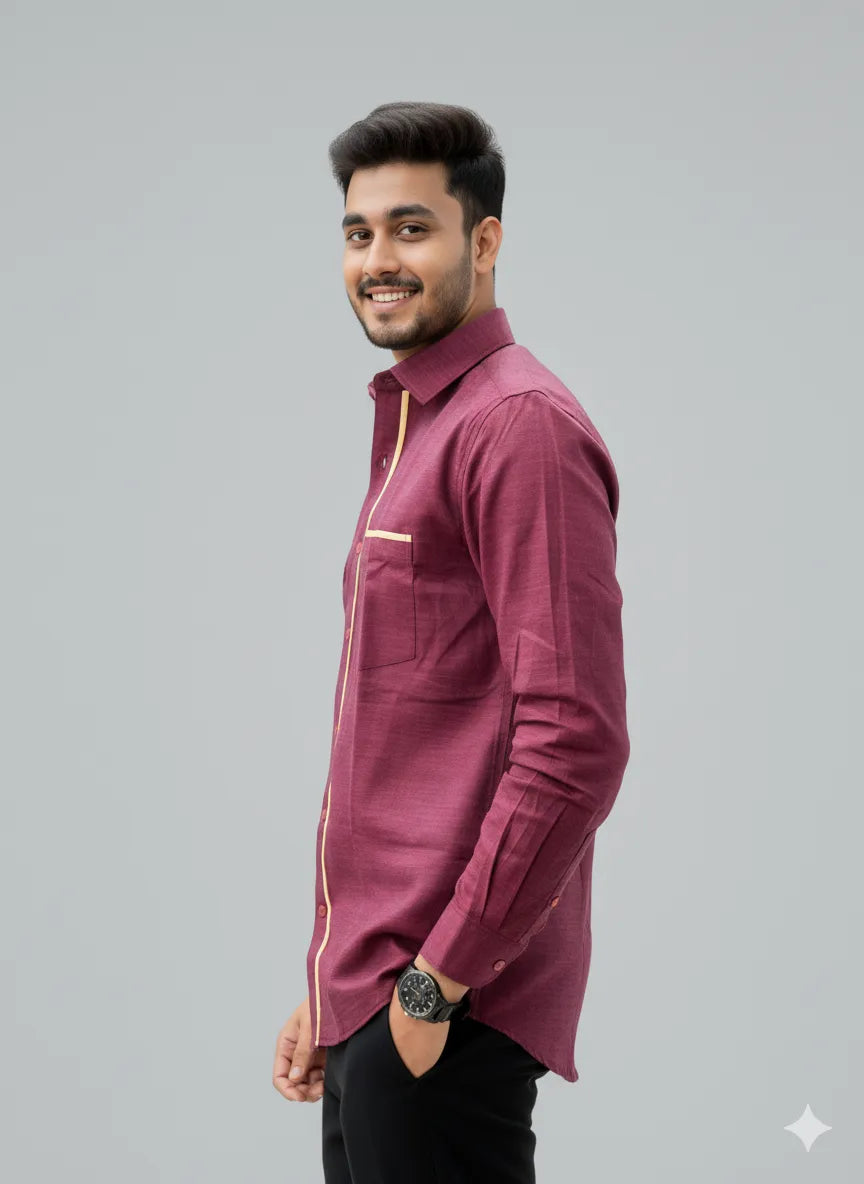 Maroon Slub Cotton Full-sleeve Casual Shirt