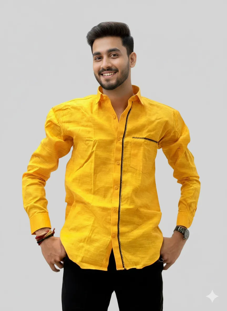 Bright Yellow Slub Cotton Full-sleeve Casual Shirt