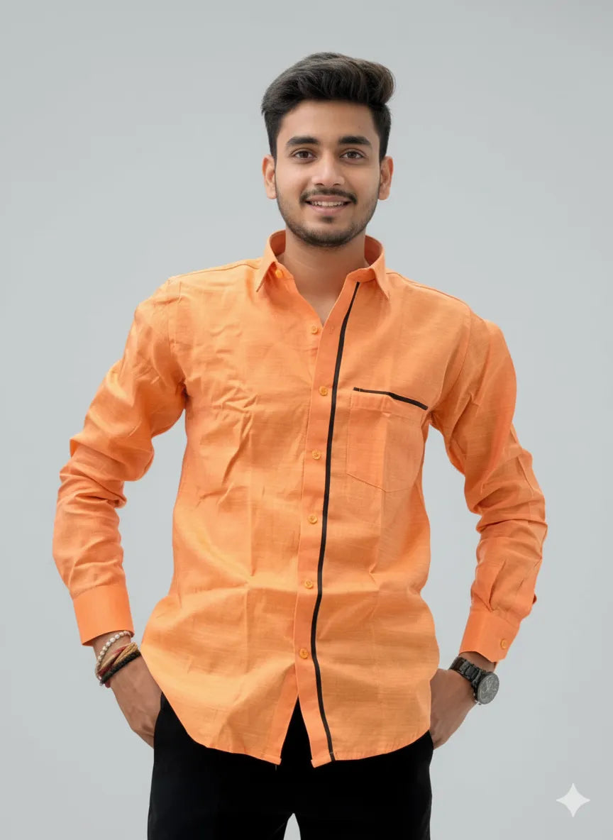 Bright Orange Slub Cotton Full-sleeve Casual Shirt