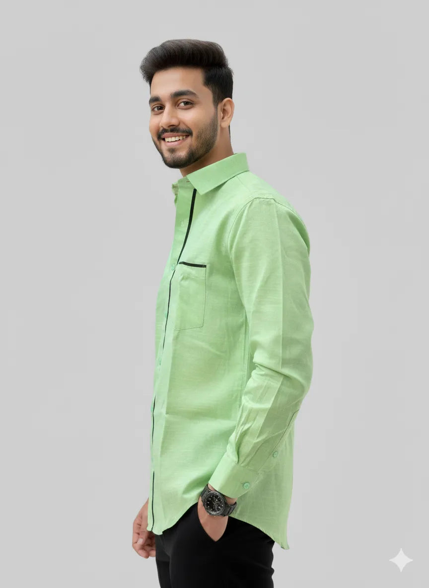 Fresh Mint Green Slub Cotton Full-sleeve Casual Shirt