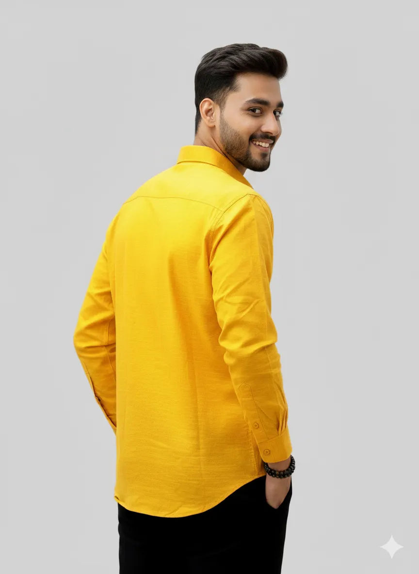 Bright Yellow Slub Cotton Full-sleeve Casual Shirt