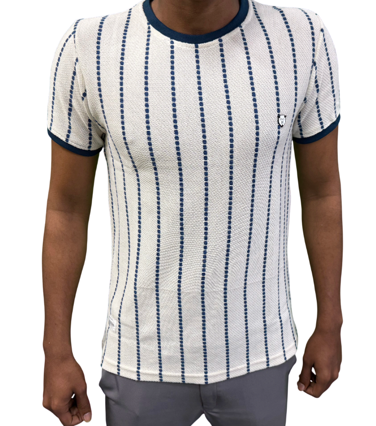 Men’s Premium Blue Striped Textured Knit T-Shirt