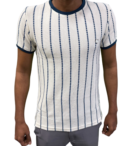 Men’s Premium Blue Striped Textured Knit T-Shirt