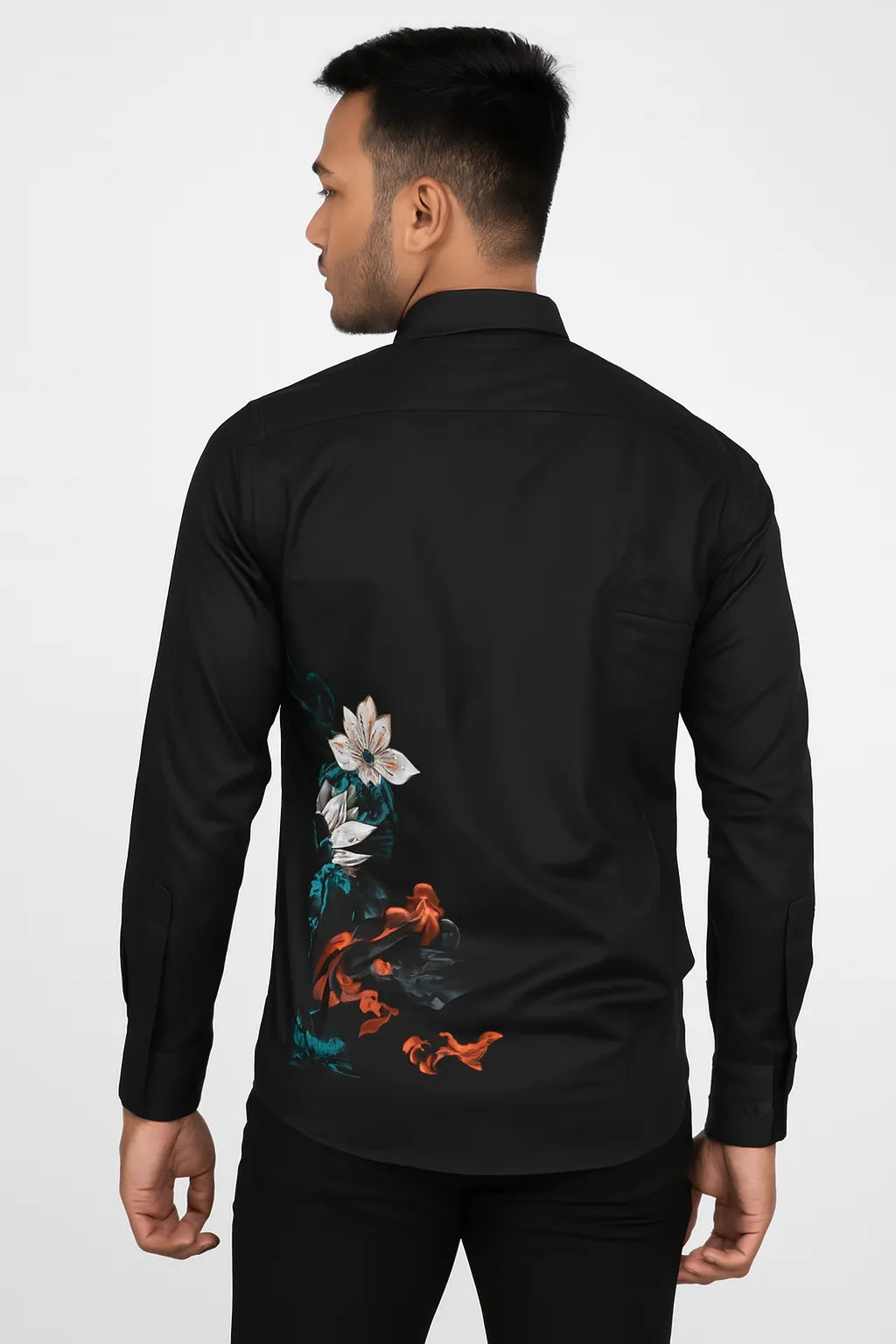 Zen Black Shirt With Artistic Lotus Flower & Monk Print