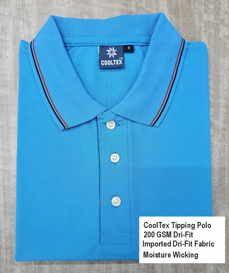 Sky Blue Polo T-shirts (Cooltex Tipping)
