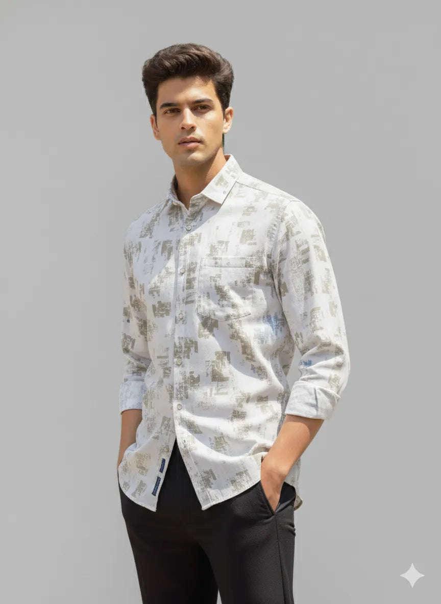 Abstract Block Print Casual Shirt
