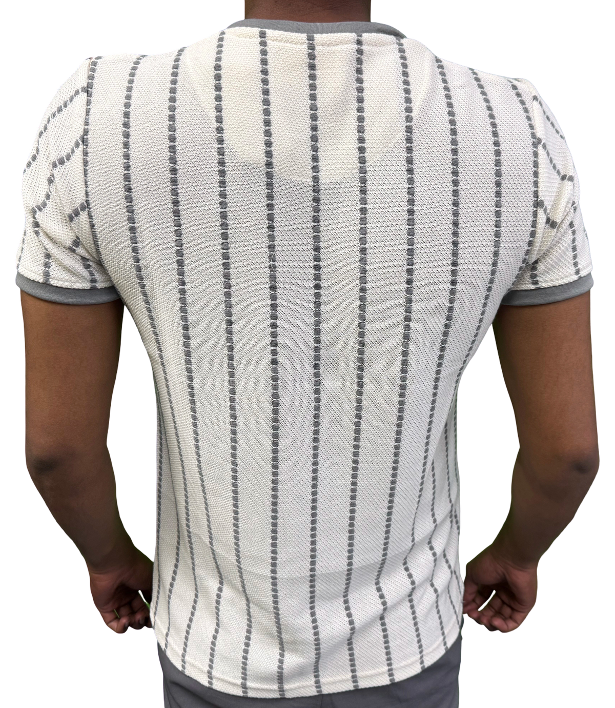 Men’s Premium Grey Striped Textured Knit T-Shirt