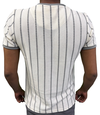 Men’s Premium Grey Striped Textured Knit T-Shirt