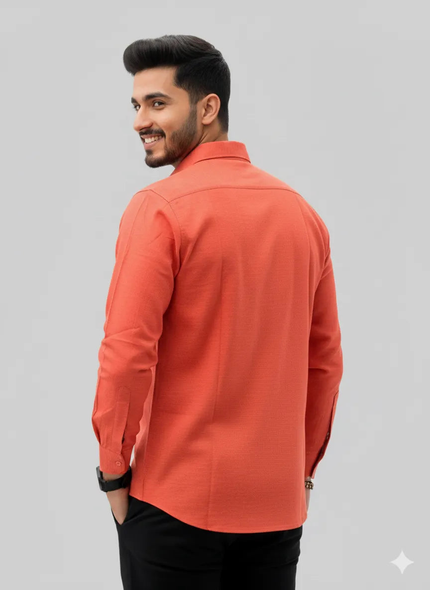 Coral Slub Cotton Full-sleeve Casual Shirt