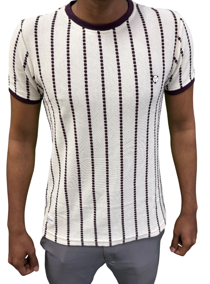 Men’s Premium Maroon Striped Textured Knit T-Shirt