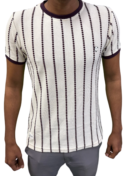 Men’s Premium Maroon Striped Textured Knit T-Shirt