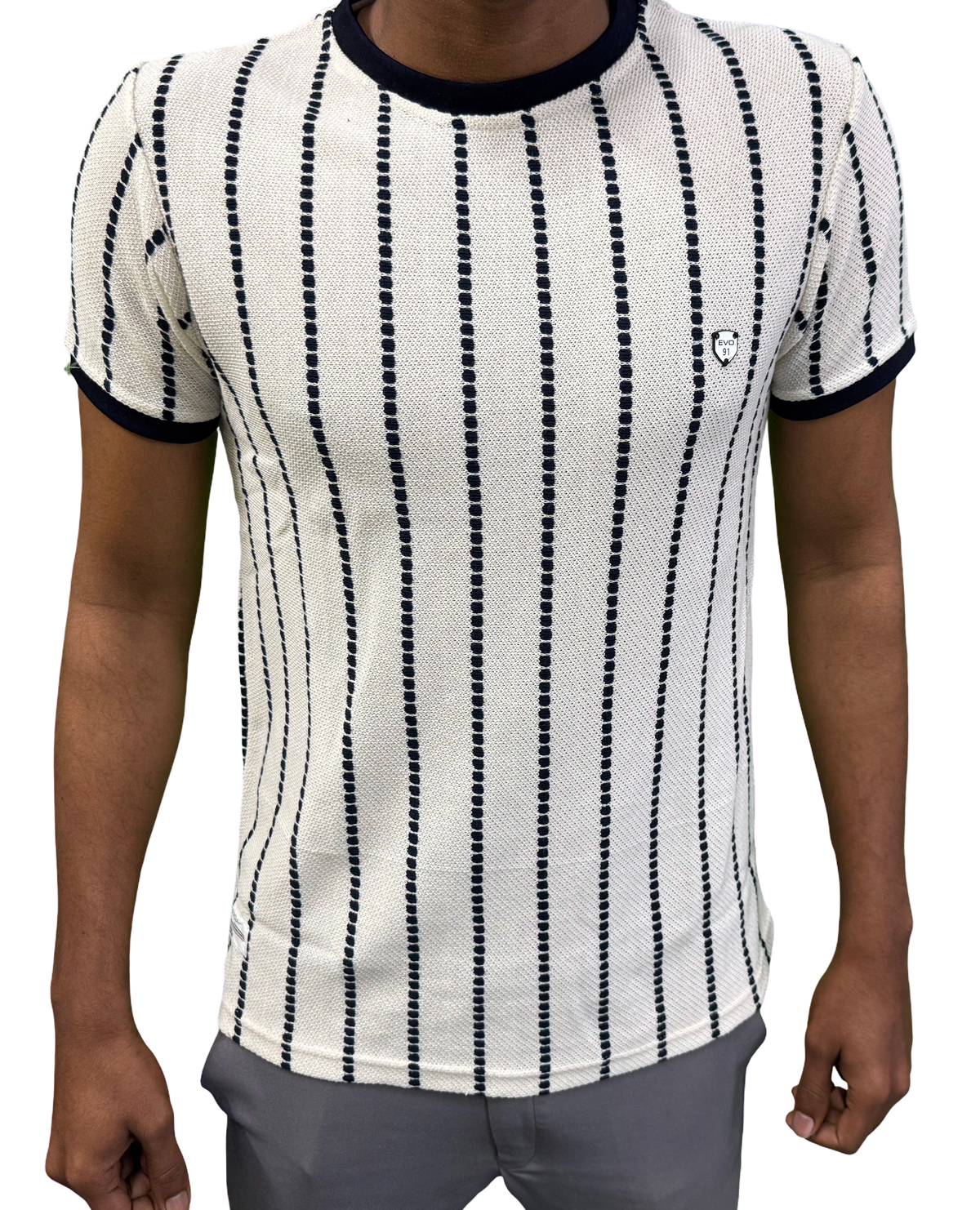 Men’s Premium Navy Striped Textured Knit T-Shirt