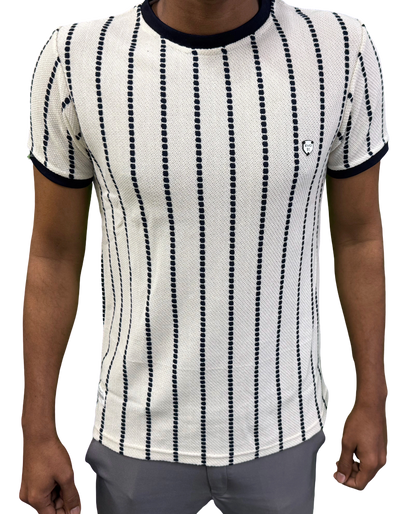 Men’s Premium Navy Striped Textured Knit T-Shirt