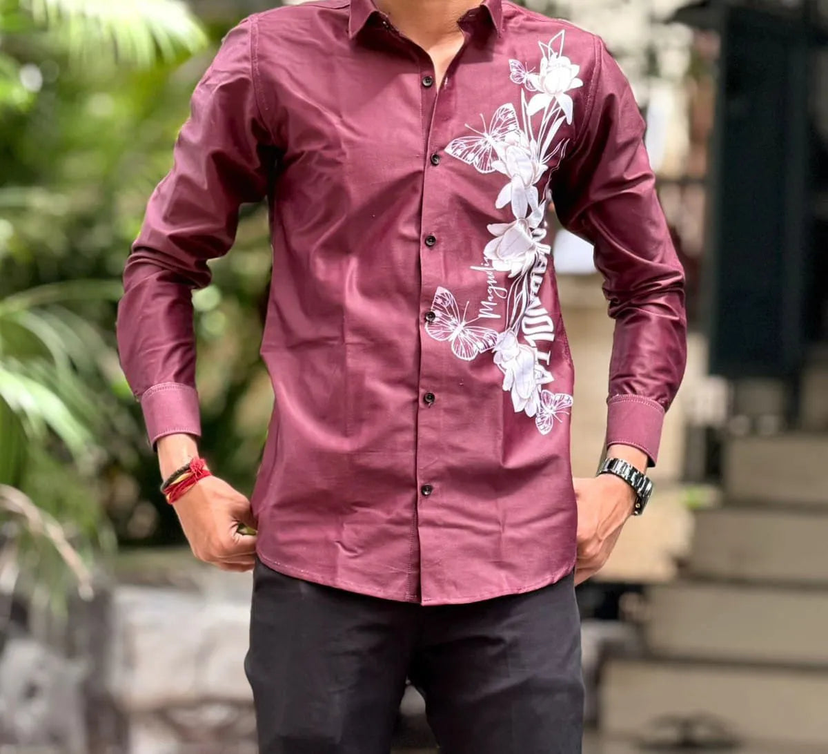 Flowers Red Print Casual Shirts